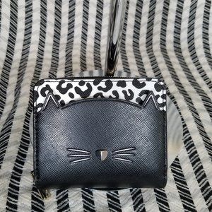 MAKE AN OFFER kate spade small zip around black cat meow wallet new with tag